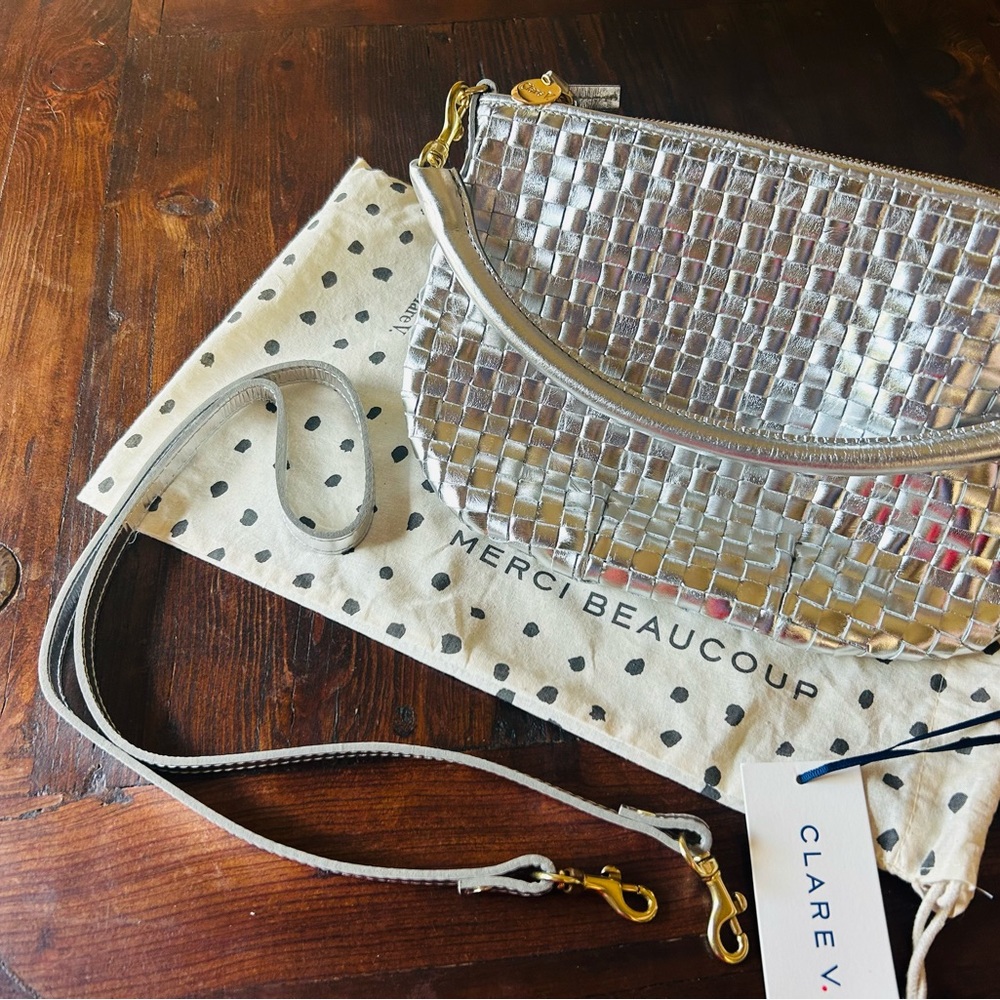 Clare V Petit Moyen Silver Specchio Crossbody NWT